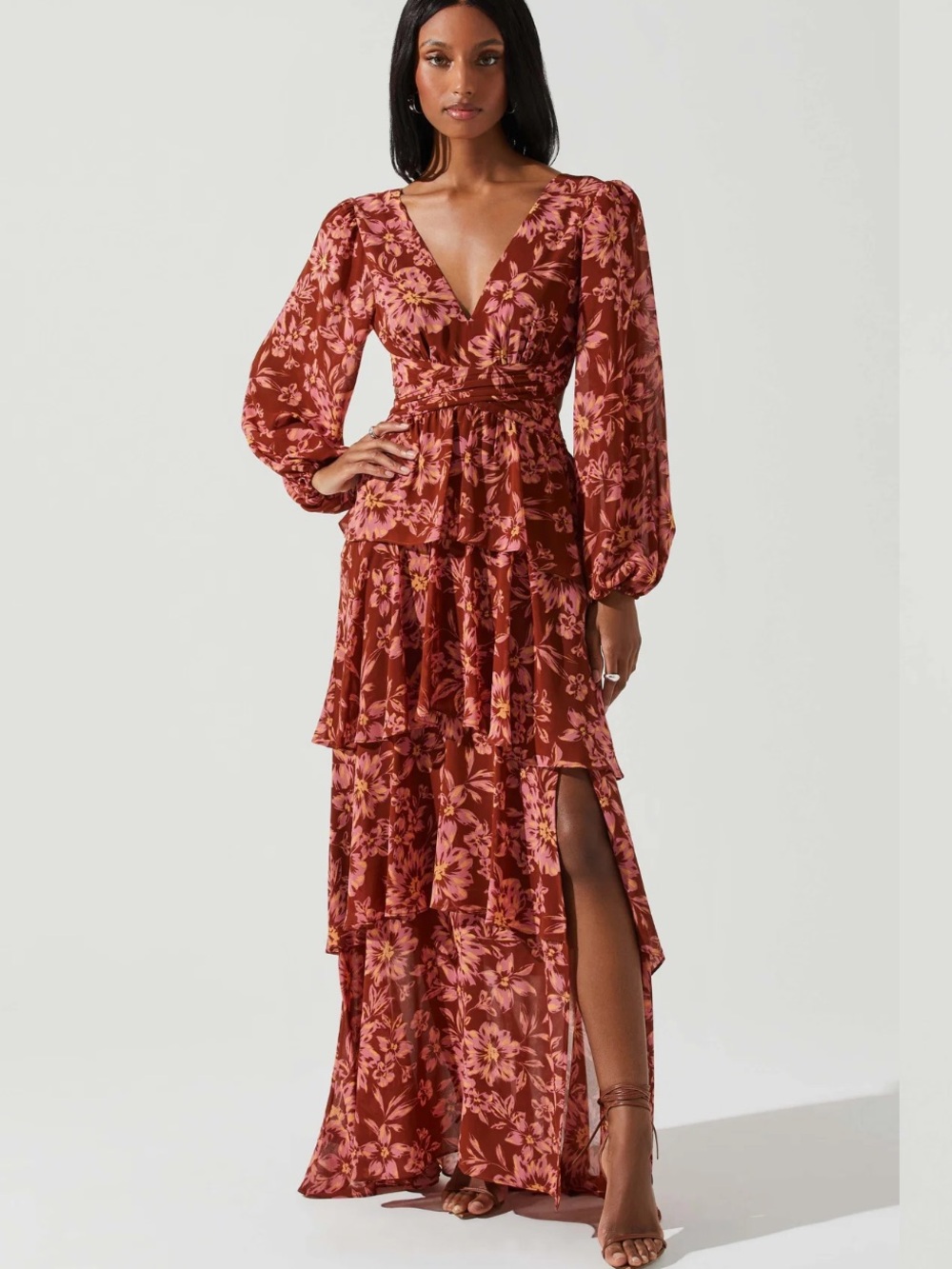 ASTR Anora Floral Tiered Maxi Dress - Rust Floral